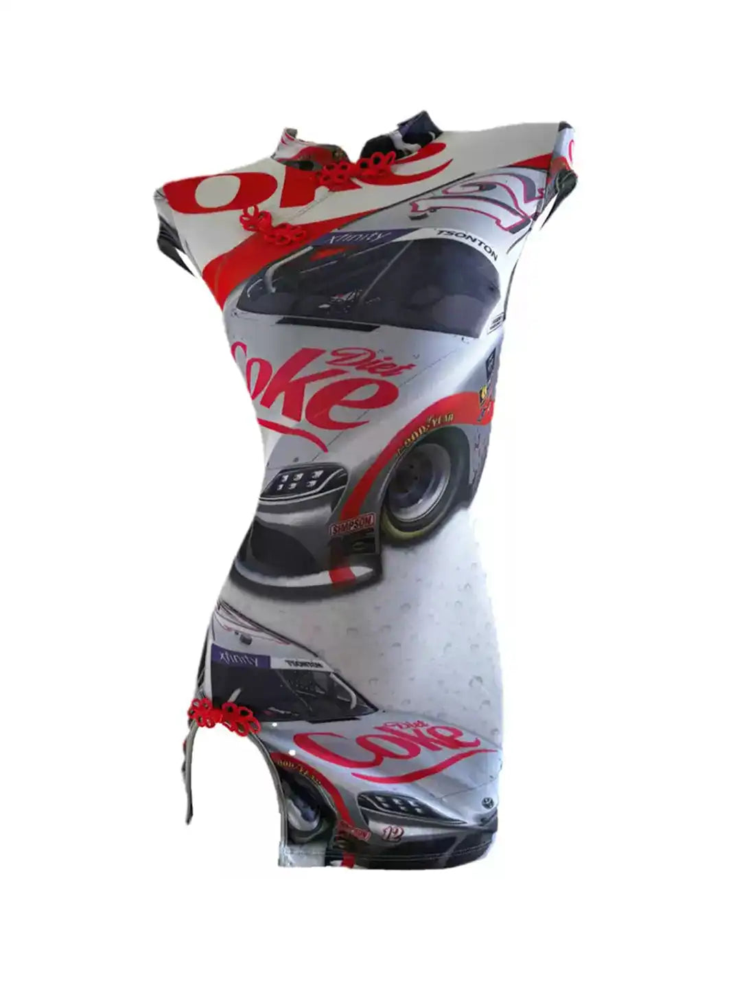 Her366 | Racing Print Double-Layer Mesh High Slit Dress