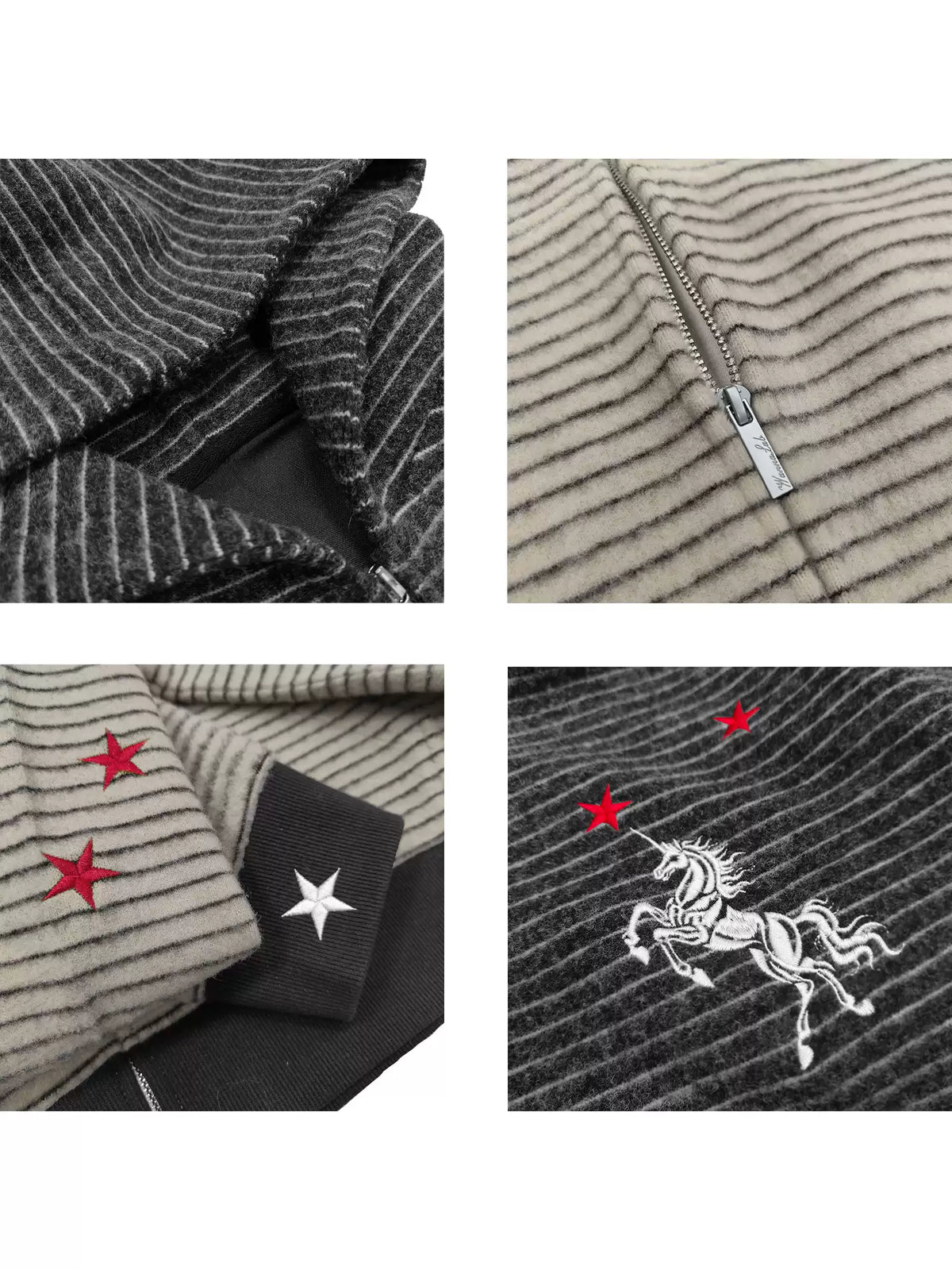WANNA LAB | Star & Unicorn Embroidered Striped Zip Hoodie