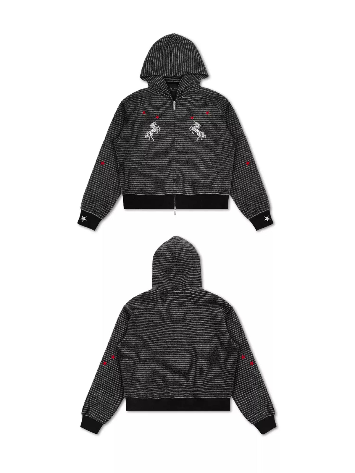 WANNA LAB | Star & Unicorn Embroidered Striped Zip Hoodie