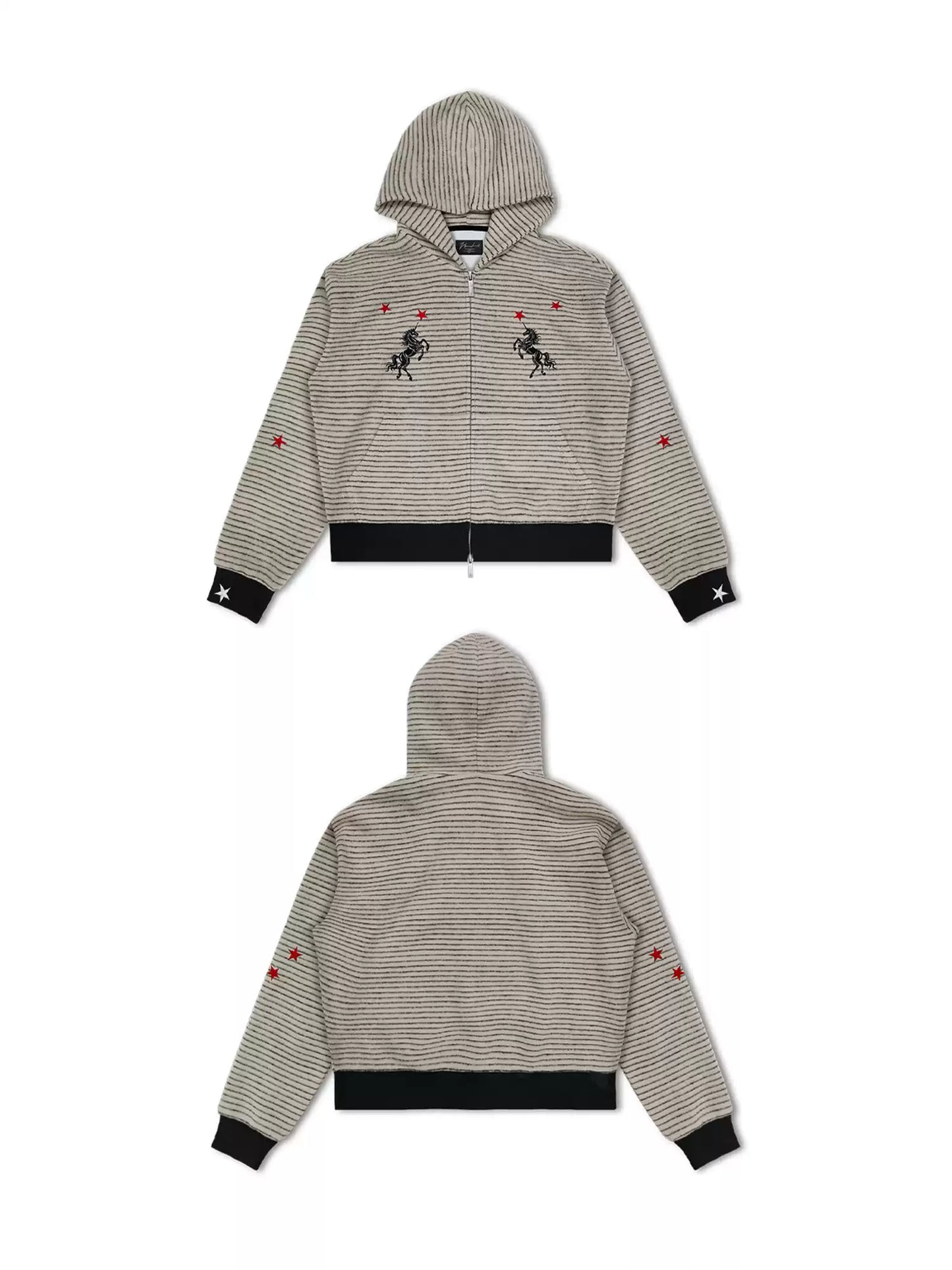 WANNA LAB | Star & Unicorn Embroidered Striped Zip Hoodie