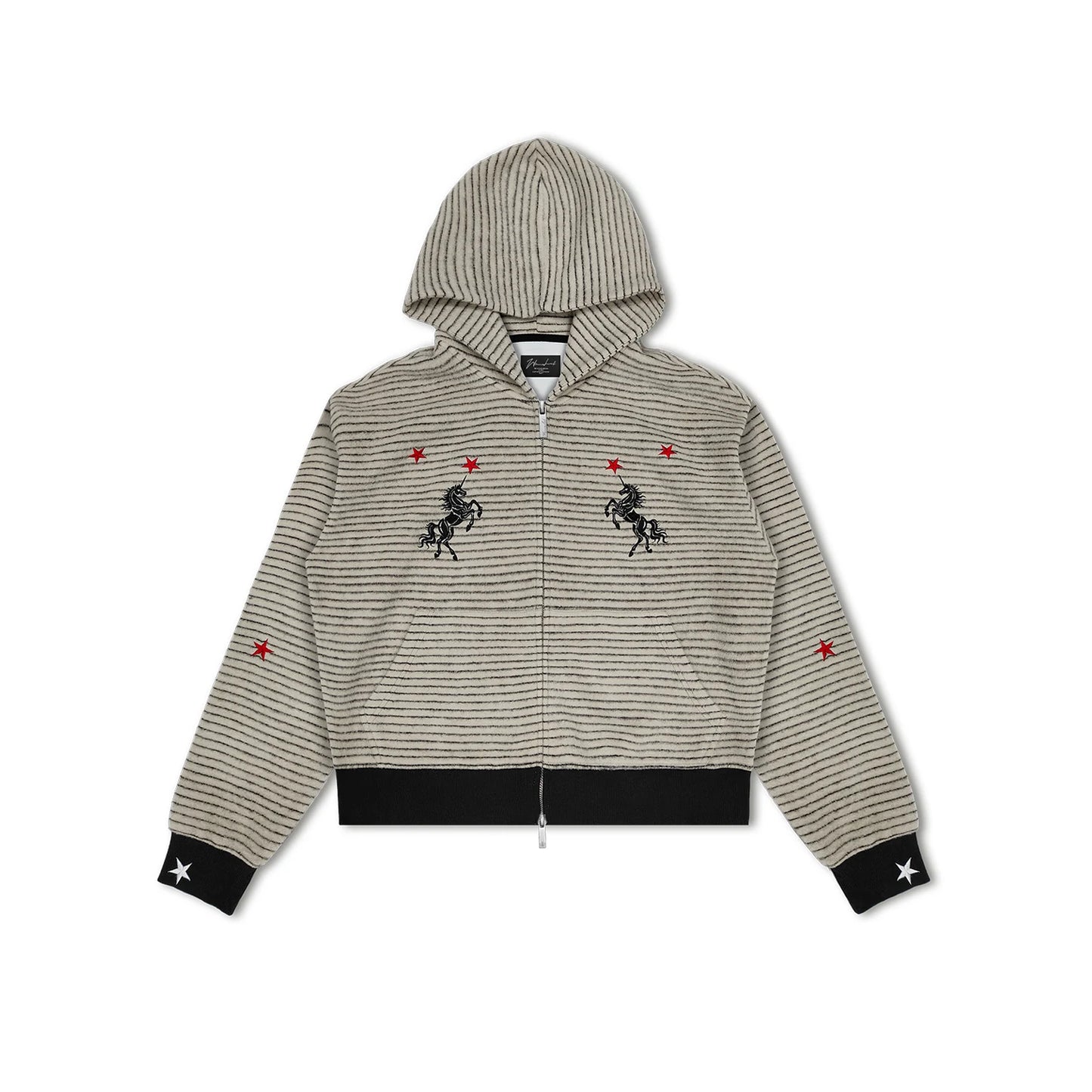 WANNA LAB | Star & Unicorn Embroidered Striped Zip Hoodie