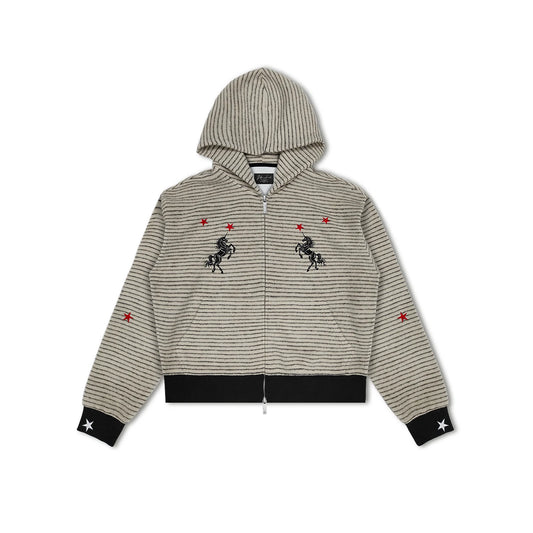 WANNA LAB | Star & Unicorn Embroidered Striped Zip Hoodie