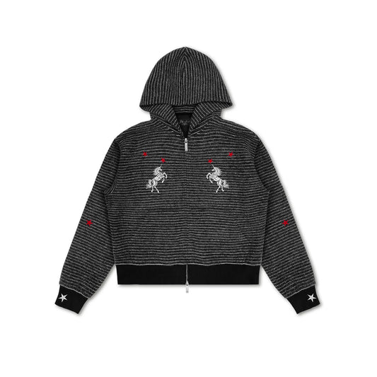 WANNA LAB | Star & Unicorn Embroidered Striped Zip Hoodie
